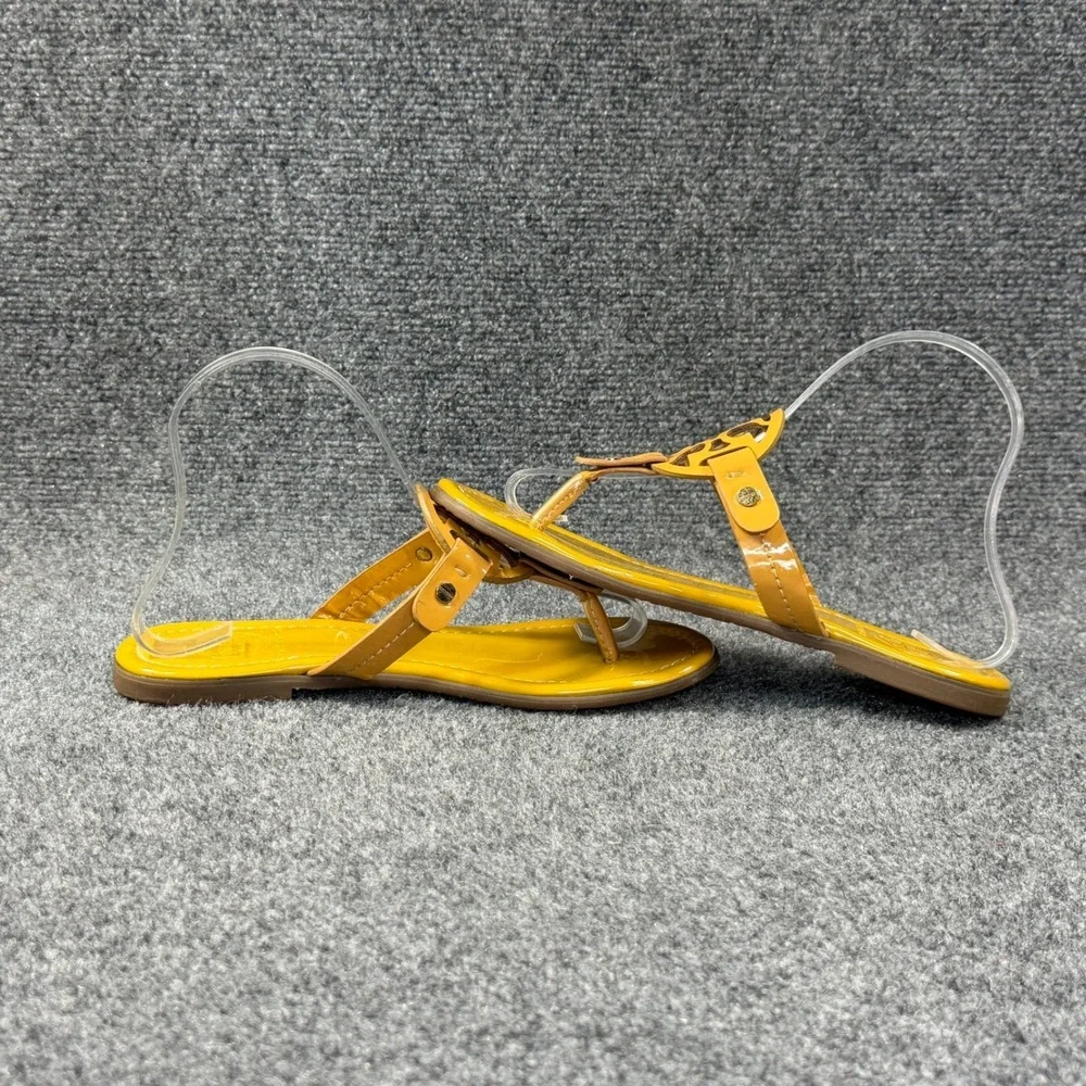 Tory Burch Miller Sandals Womens 6.5 Lemon Yellow Patent Leather Thong Flip Flop